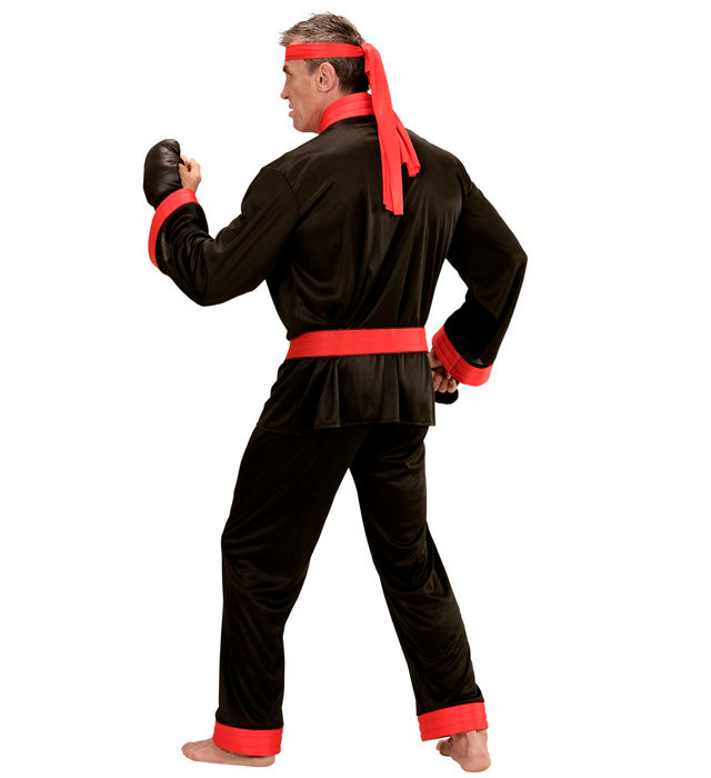 Kick Boxer Kostüm-Set mit Oberteil, Hose, Gürtel, Stirnband und Boxhandschuhen