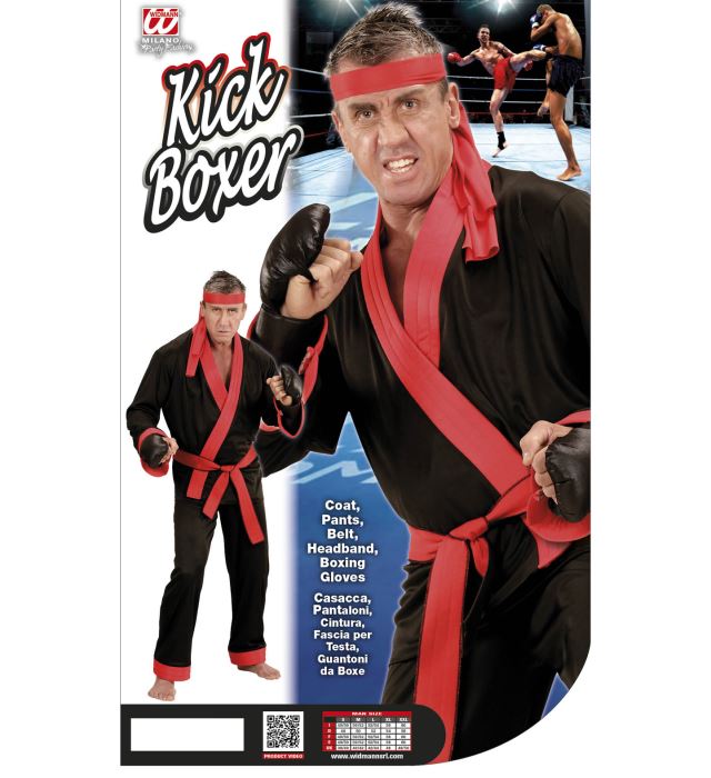 Kick Boxer Kostüm-Set mit Oberteil, Hose, Gürtel, Stirnband und Boxhandschuhen