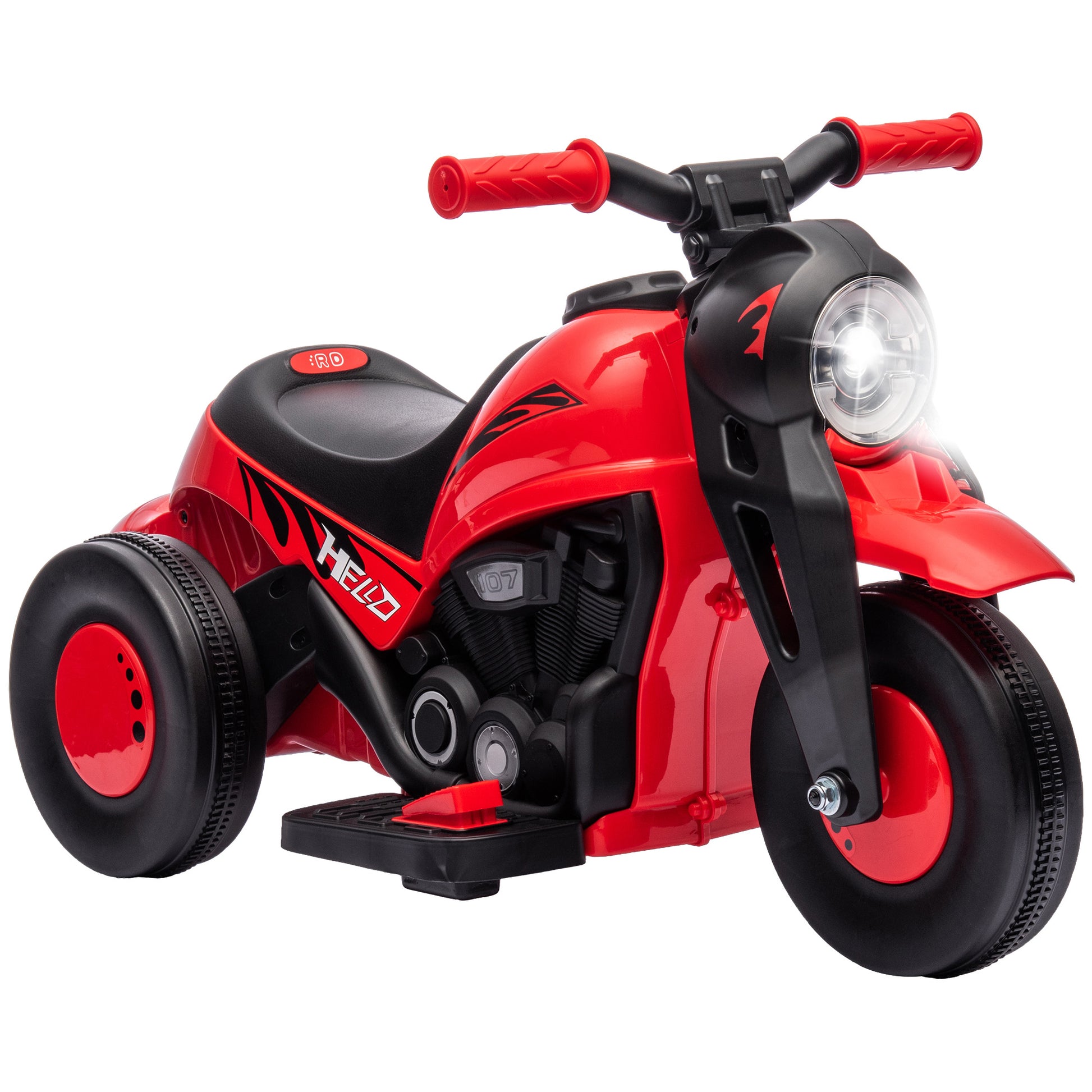 Rot-schwarzes Elektro-Motorrad für Kinder mit Musik und Seifenblasen, geeignet für 2-5 Jahre.