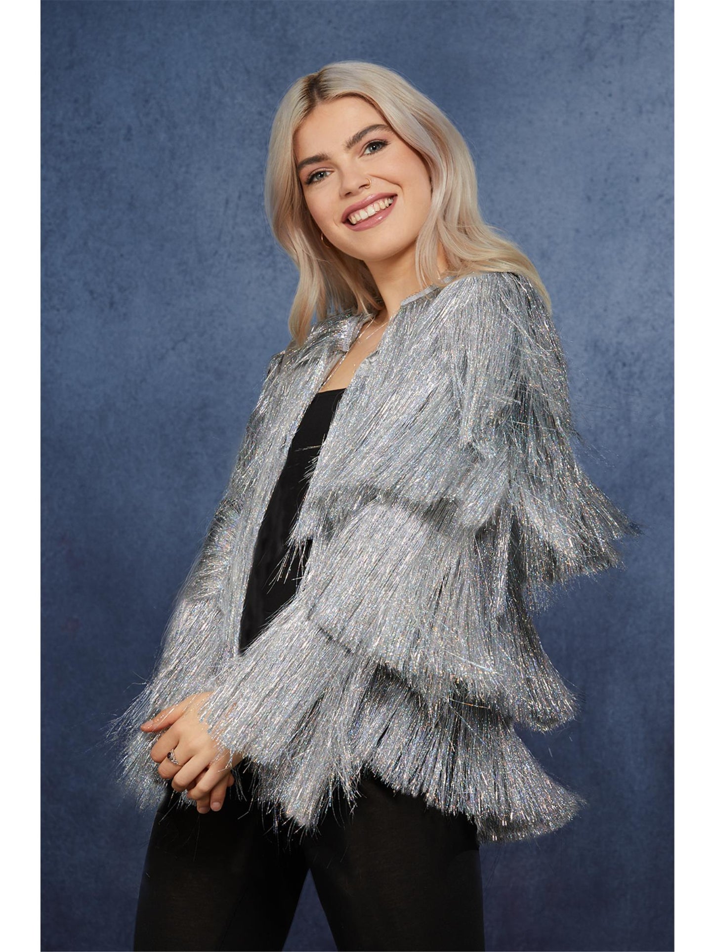 Smiffys Fever Tinsel Festival Jacket in Silber für Damen