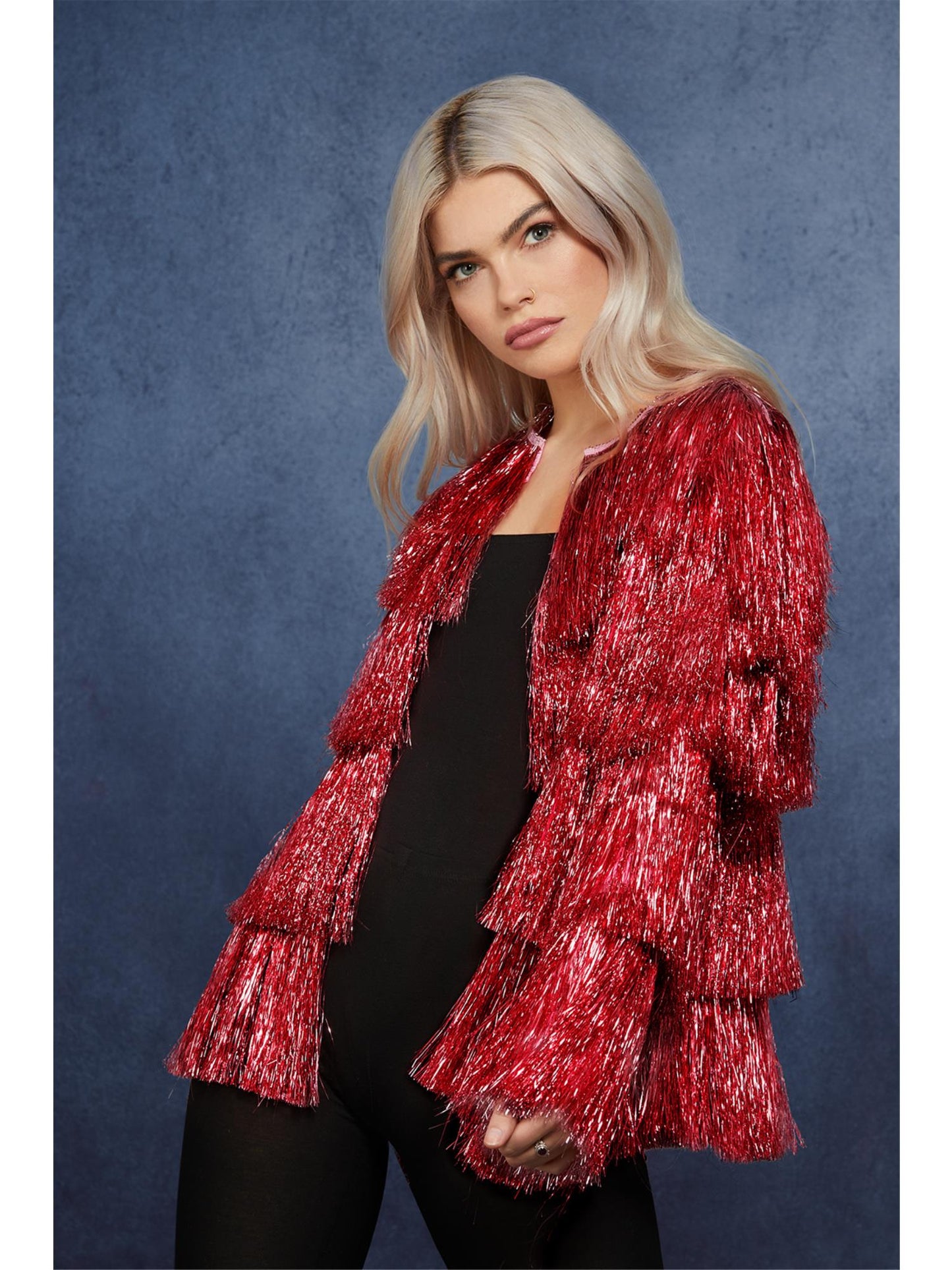 Smiffys Fever Tinsel Festival Jacket in Rot für Damen
