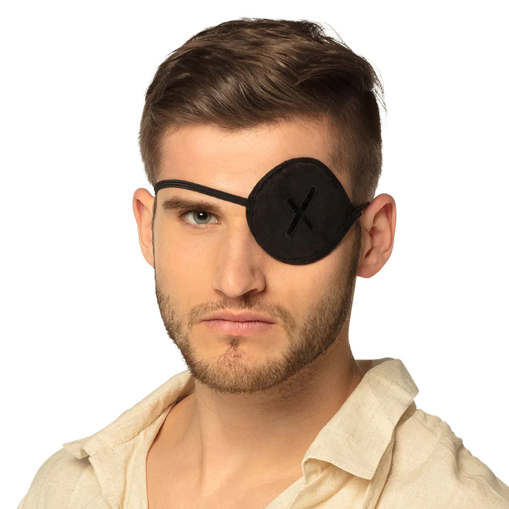 Boland Augenklappe Pirat deluxe Produktansicht schwarz Satin – Produktansicht
