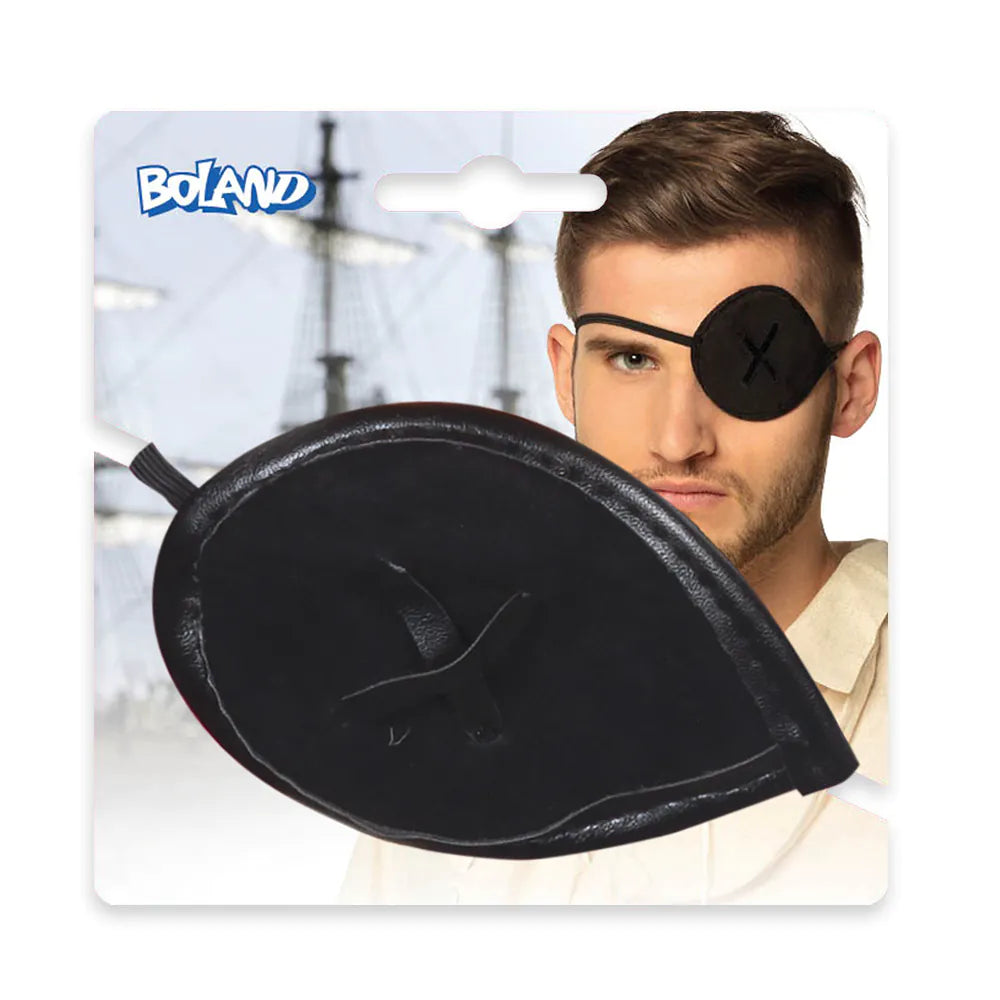 Boland Augenklappe Pirat deluxe Produktansicht schwarz Satin – Detailansicht