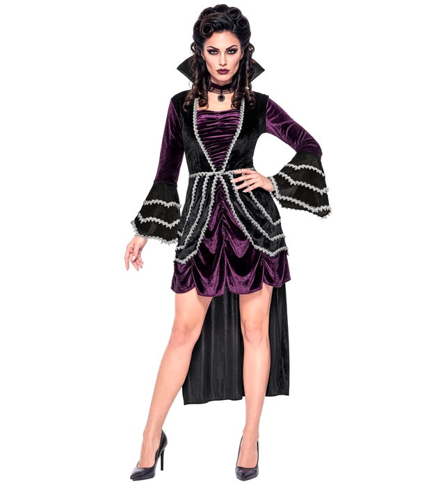 GOTH Vampirinnen Kleid in elegantem dunklen Design für Fasnacht