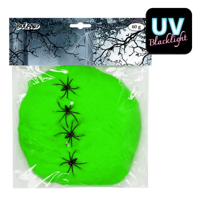 Boland Halloween-Dekoration Spinnweben 60 g Neon-Grün mit 4 Spinnen – Halloween-Deko