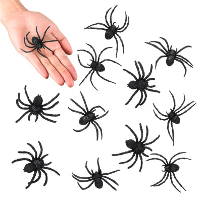 Boland 12 Gummi-Spinnen 5 x 6 cm – Schwarze Halloween-Dekoration