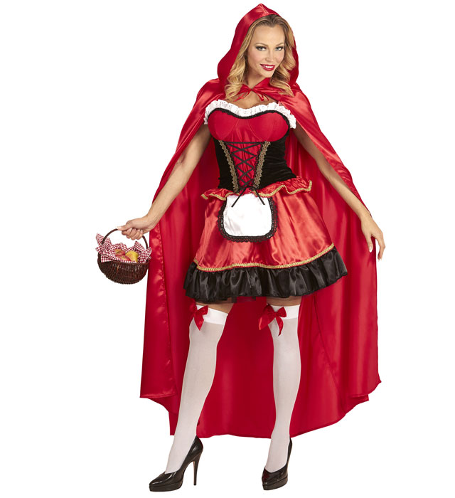 Rotkäppchen Kostüm mit rotem Kleid und Kapuzen-Umhang für Fasnacht