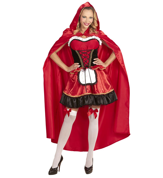 Rotkäppchen Kostüm mit rotem Kleid und Kapuzen-Umhang für Fasnacht