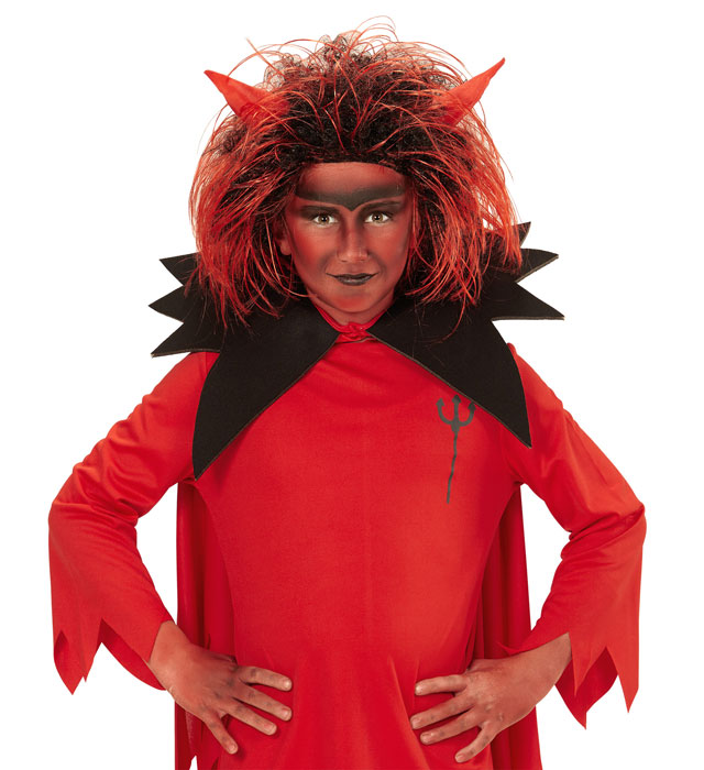Rote Teufels-Perücke mit Hörnern für Fasnacht und Halloween