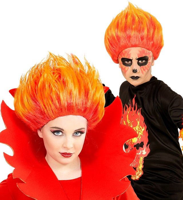 Rote Devil-Perücke für Fasnacht und Halloween mit Teufelshörnern