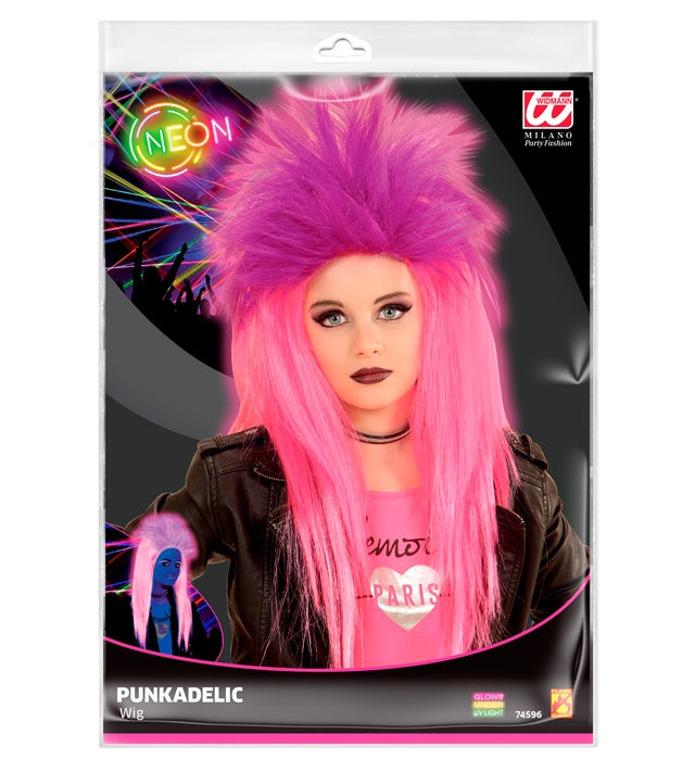 Punkadelic Perücke in Neon Pink und Violett für Fasnacht