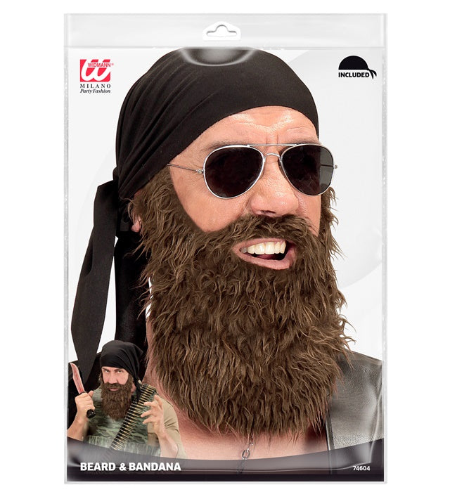 OUTLAW BIKER Bandana mit passendem Bart als Kostümzubehör