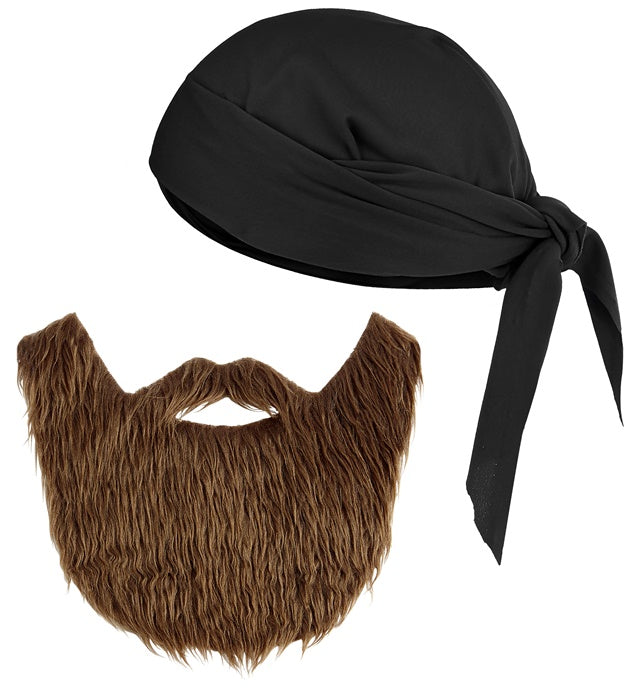 OUTLAW BIKER Bandana mit passendem Bart als Kostümzubehör