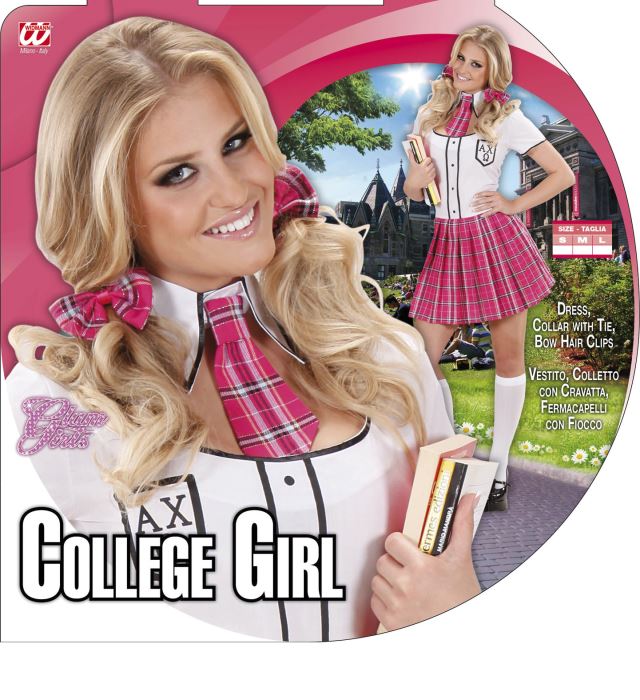 College Mädchen Kostüm mit Kragen, Krawatte und Haarspangen mit Schleife