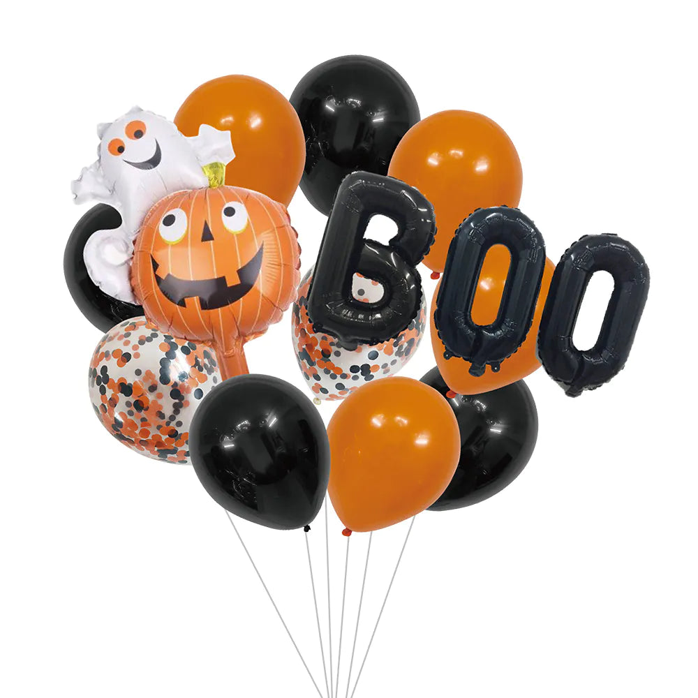 Ballon Set Halloween (2 Folienballons, 10 Latexballons, Strohhalm und Band 10m)