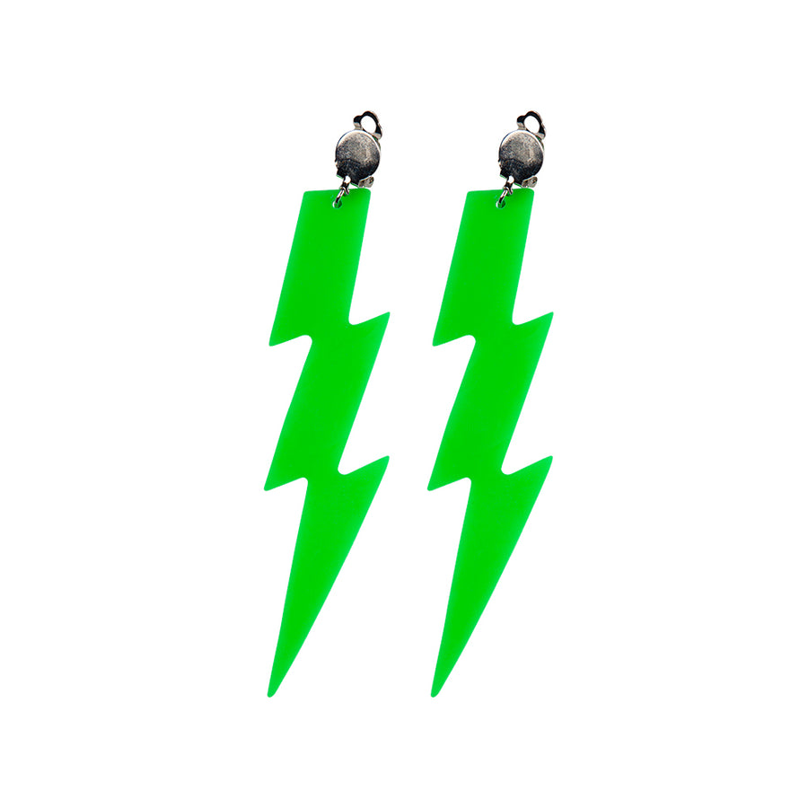 Wicked Costumes Clip-On-Ohrringe Neon Grüne Clip-On Blitz Ohrringe 80er Retro Accessoire