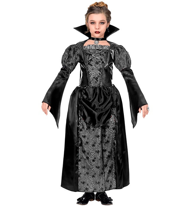 Elegantes schwarzes Vampirinnen-Kleid für Fasnachtskostüm