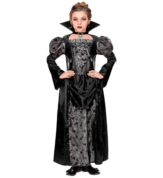 Elegantes Vampirinnen-Kleid schwarz mit roten Details für Fasnacht