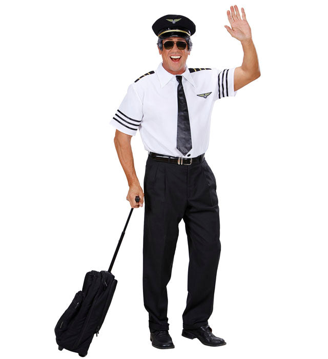 Pilot Kostüm Set mit Hemd, Krawatte und Mütze für Fasnacht