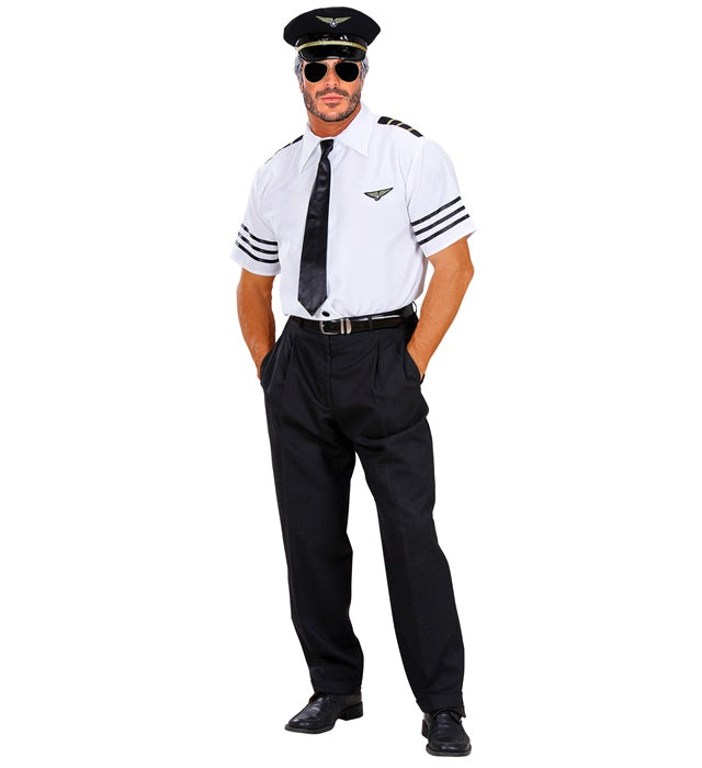 Pilot Kostüm Set mit Hemd, Krawatte und Mütze für Fasnacht