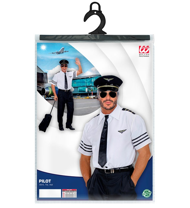 Pilot Kostüm Set mit Hemd, Krawatte und Mütze für Fasnacht