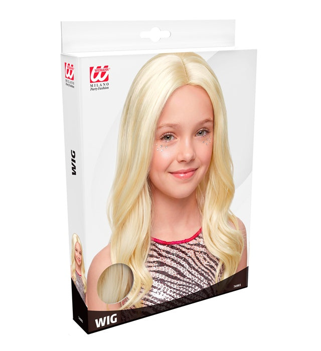 Blonde Perücke Hannah auf weißem Hintergrund
