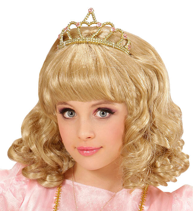 Blonde Prinzessin Perücke mit silberner Tiara in Geschenkbox