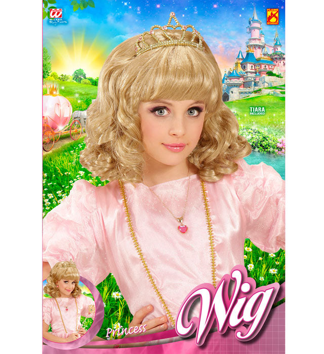 Blonde Prinzessin Perücke mit silberner Tiara in Geschenkbox
