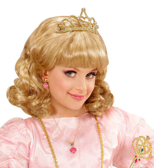 Blonde Prinzessin Perücke mit silberner Tiara in Geschenkbox