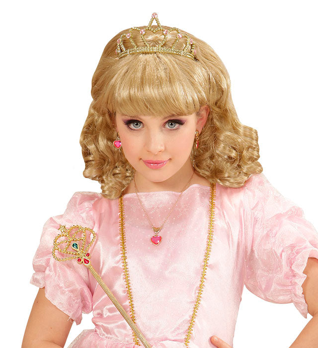 Blonde Prinzessin Perücke mit silberner Tiara in Geschenkbox