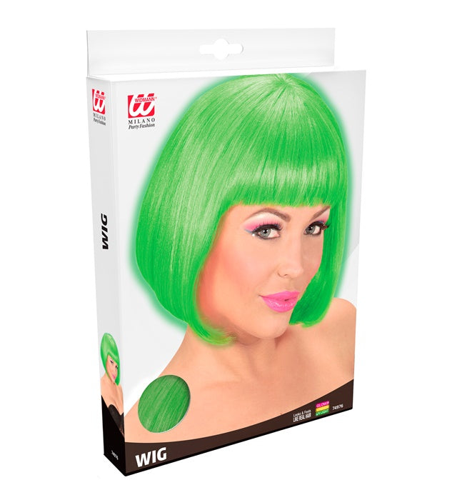 Neongrüne Perücke Valentina in Box für Fasnacht und Karneval