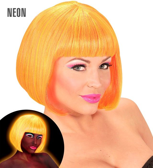 Neon-Perücke Valentina in leuchtendem Orange und Gelb, Fasnacht-Accessoire