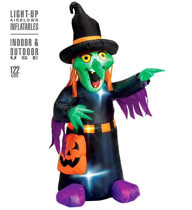 Aufblasbare leuchtende Hexe 122 cm Halloween Dekoration