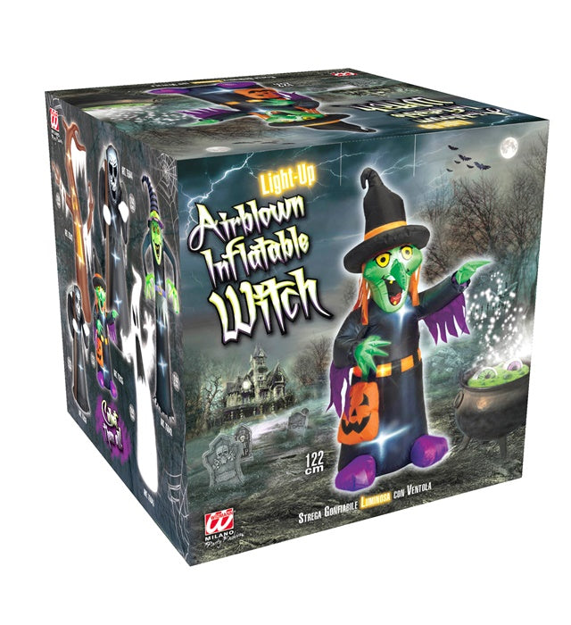 Aufblasbare leuchtende Hexe 122 cm Halloween Dekoration