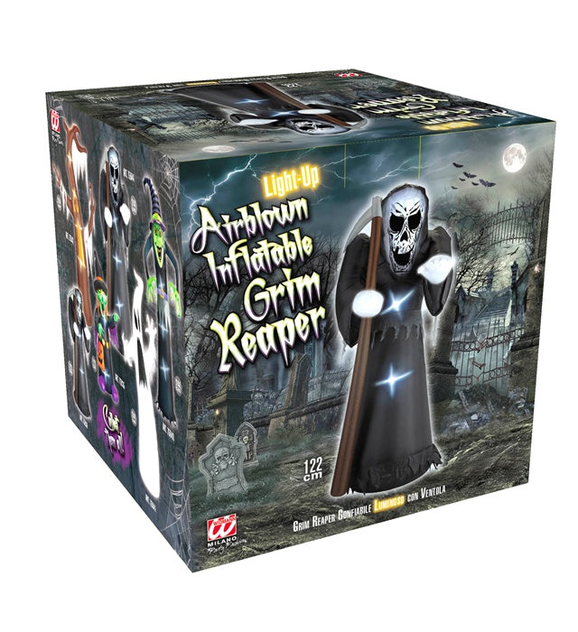 Leuchtender aufblasbarer Sensemann, 122 cm, Halloween-Dekoration mit integriertem Gebläse