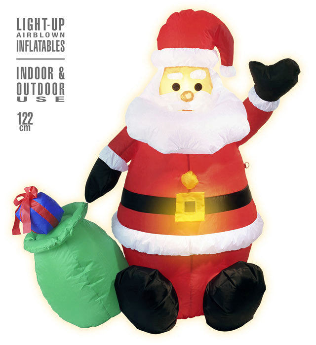 Leuchtender aufblasbarer Weihnachtsmann 122 cm als Weihnachtsdekoration
