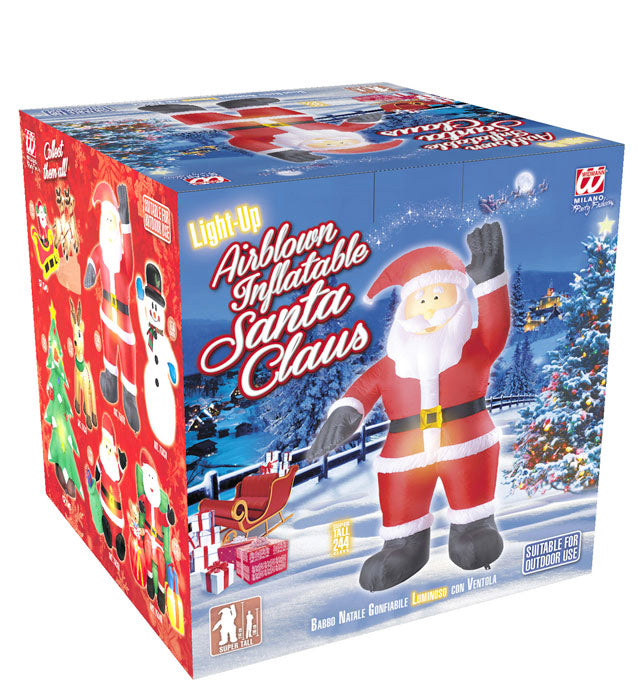 Aufblasbarer leuchtender Weihnachtsmann 244 cm als Weihnachtsdekoration