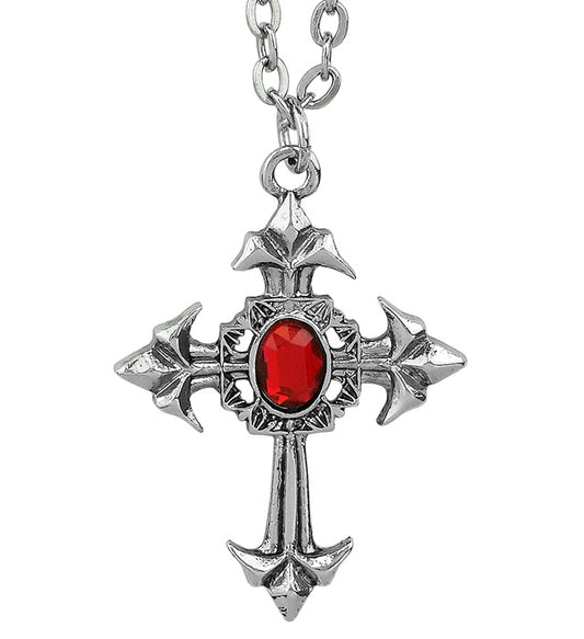 Gotische Halskette mit rotem Juwel als Halloween- und Fasnachtsschmuck