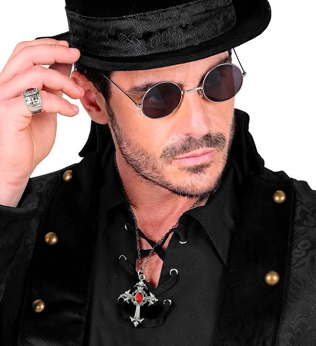 Gotische Halskette mit rotem Juwel als Halloween- und Fasnachtsschmuck