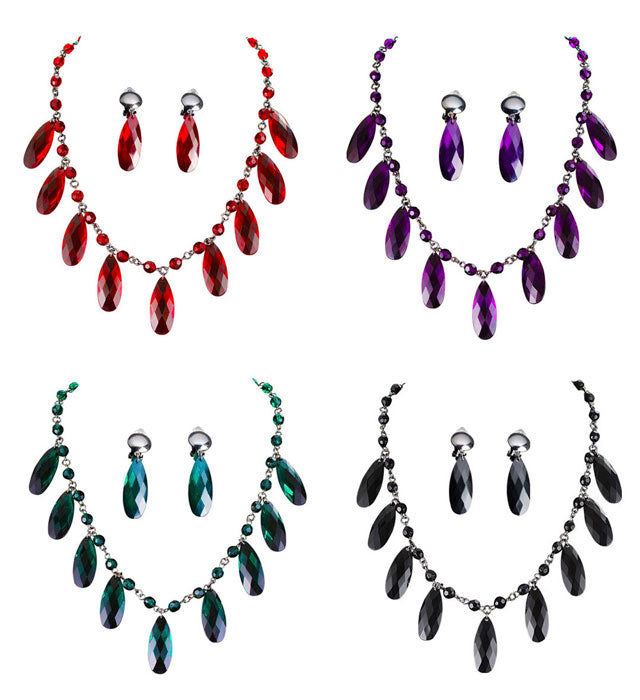Gotisches Schmuckset mit Kette und Ohrringen in Rot, Schwarz, Lila und Grün