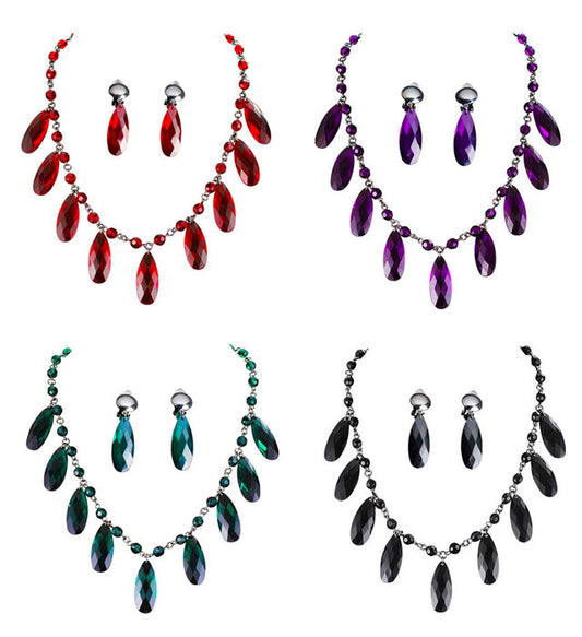 Gotisches Schmuckset mit Kette und Ohrringen in Rot, Schwarz, Lila und Grün