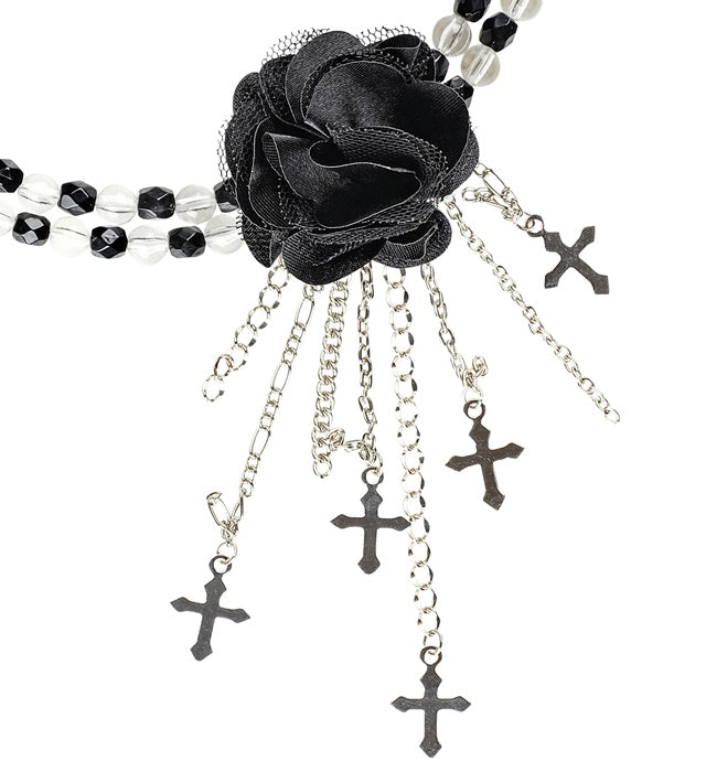 Schwarze Halskette mit gotischer Blume als Anhänger
