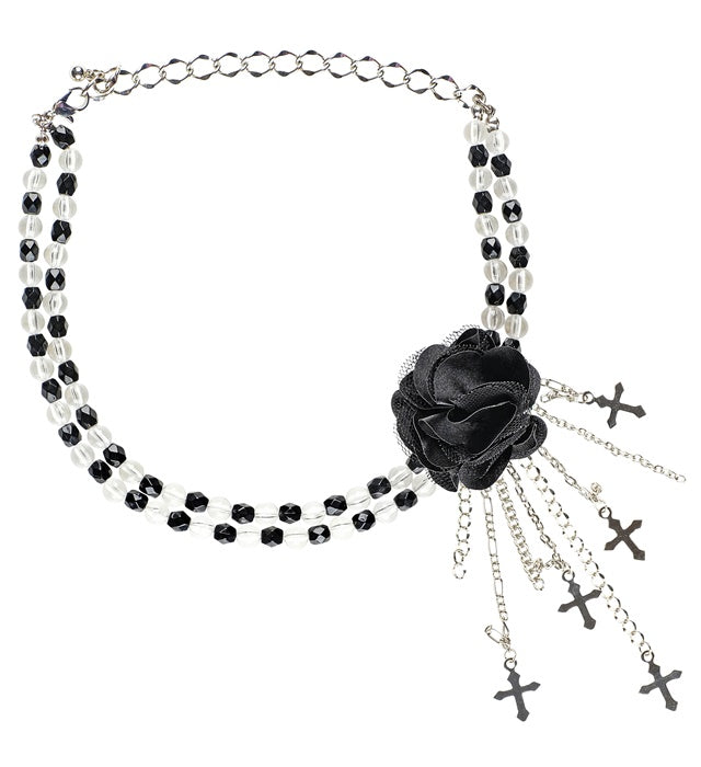 Schwarze Halskette mit gotischer Blume als Anhänger