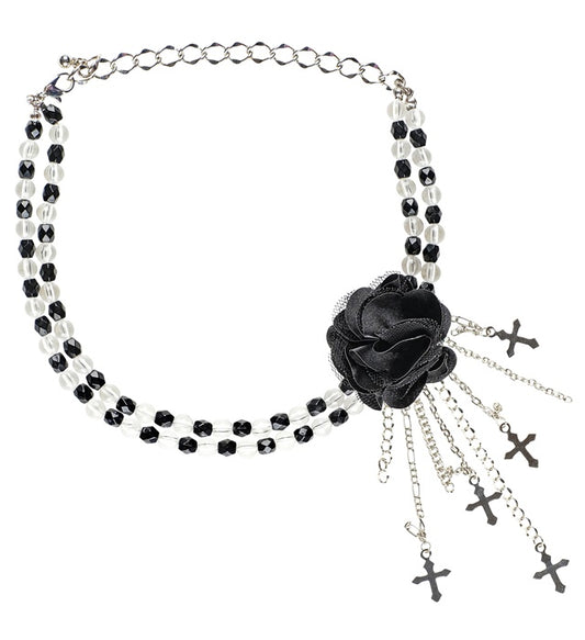 Schwarze Halskette mit gotischer Blume als Anhänger
