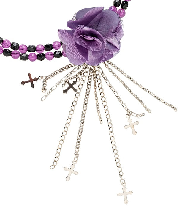 Halskette mit violetter gotischer Blume als Halloween- und Fasnachtsaccessoire