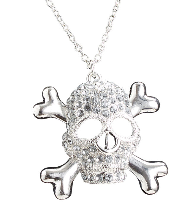 Strass Totenkopf-Kette mit funkelndem Anhänger als Piraten-Schmuck