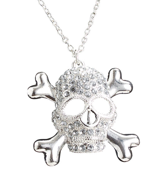 Strass Totenkopf-Kette mit funkelndem Anhänger als Piraten-Schmuck