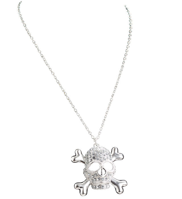 Strass Totenkopf-Kette mit funkelndem Anhänger als Piraten-Schmuck