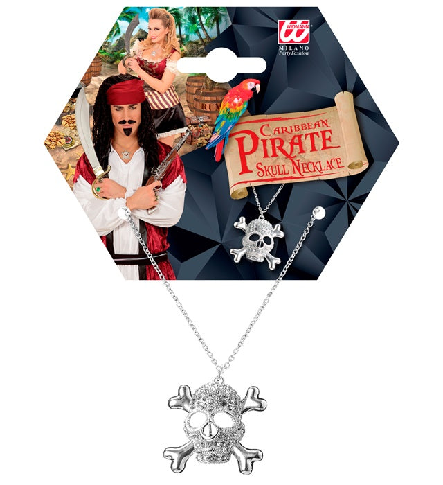 Strass Totenkopf-Kette mit funkelndem Anhänger als Piraten-Schmuck