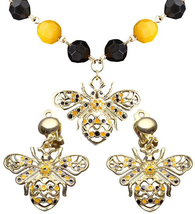Schmuckset mit Bienen-Motiv bestehend aus Kette und Ohrringen